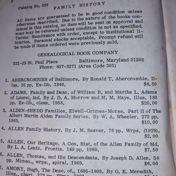 1969 Family Histories: Genealogical Book Company Handheld Pamphlet-Poor/AS IS - Picture 6 of 7